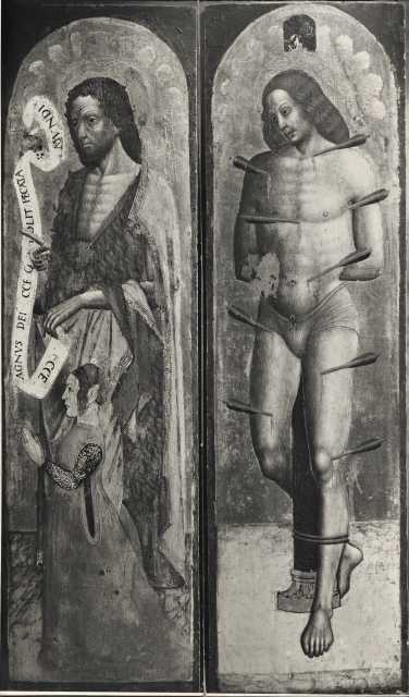Cocea, G. — già Brescia, Coll. Privata. Anonimo Lombardo +- 1480: Il Battista e San Sebastiano. — insieme, collage